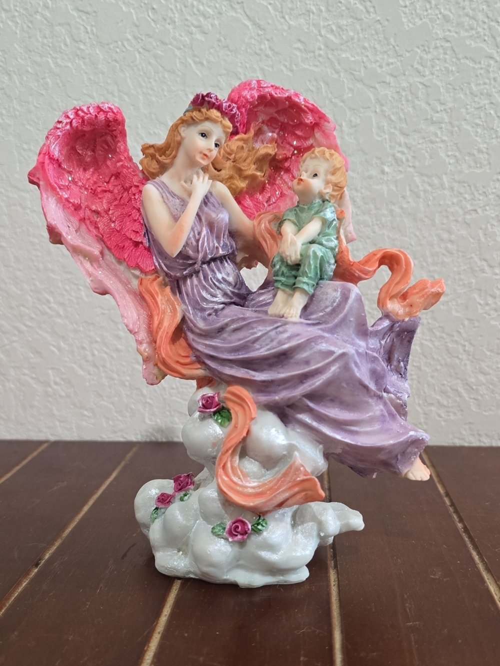 Angel Mother and Child Figurine - Pink and Purple Home Art